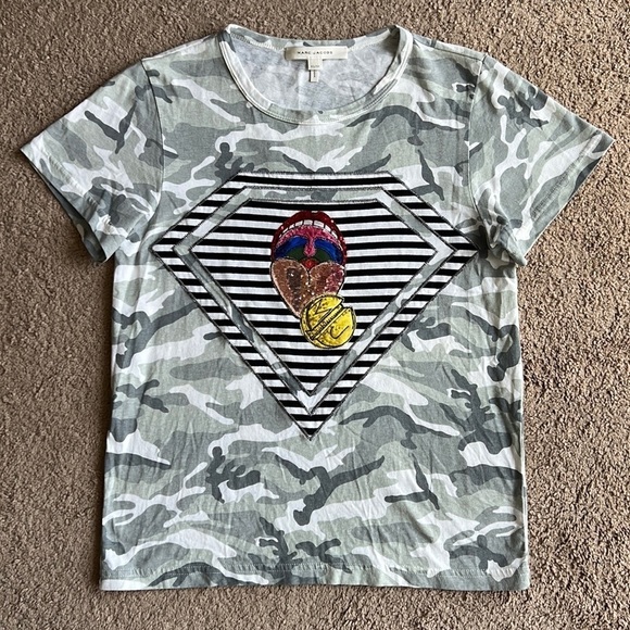 Marc Jacobs Camo Graphic Sparkle Print Crew Neck Tee - Picture 1 of 7